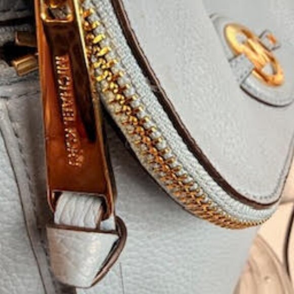 Michael Kors Light Blue Pebbled Leather Crossbody Bag Gold Hardware - Picture 10 of 14